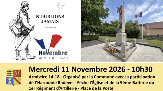 Cérémonie commémoration Armistice 14-18 le 11 nov.