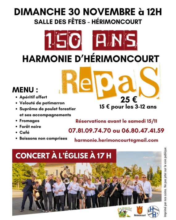 Repas et Concert : 150 ans de l'Harmonie