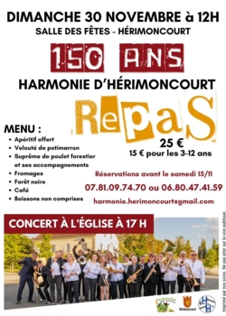 Repas et Concert : 150 ans de l'Harmonie